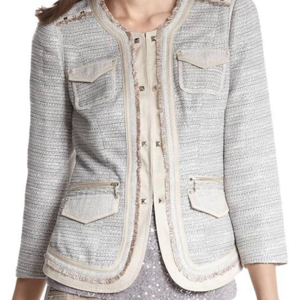Black White Pocket Tweed Jacket sz0